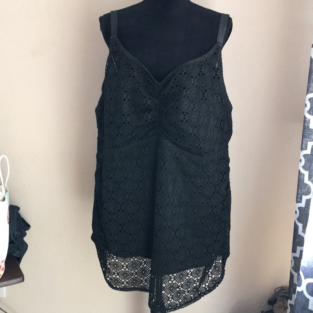 Ava & Viv black lace tankini swim top